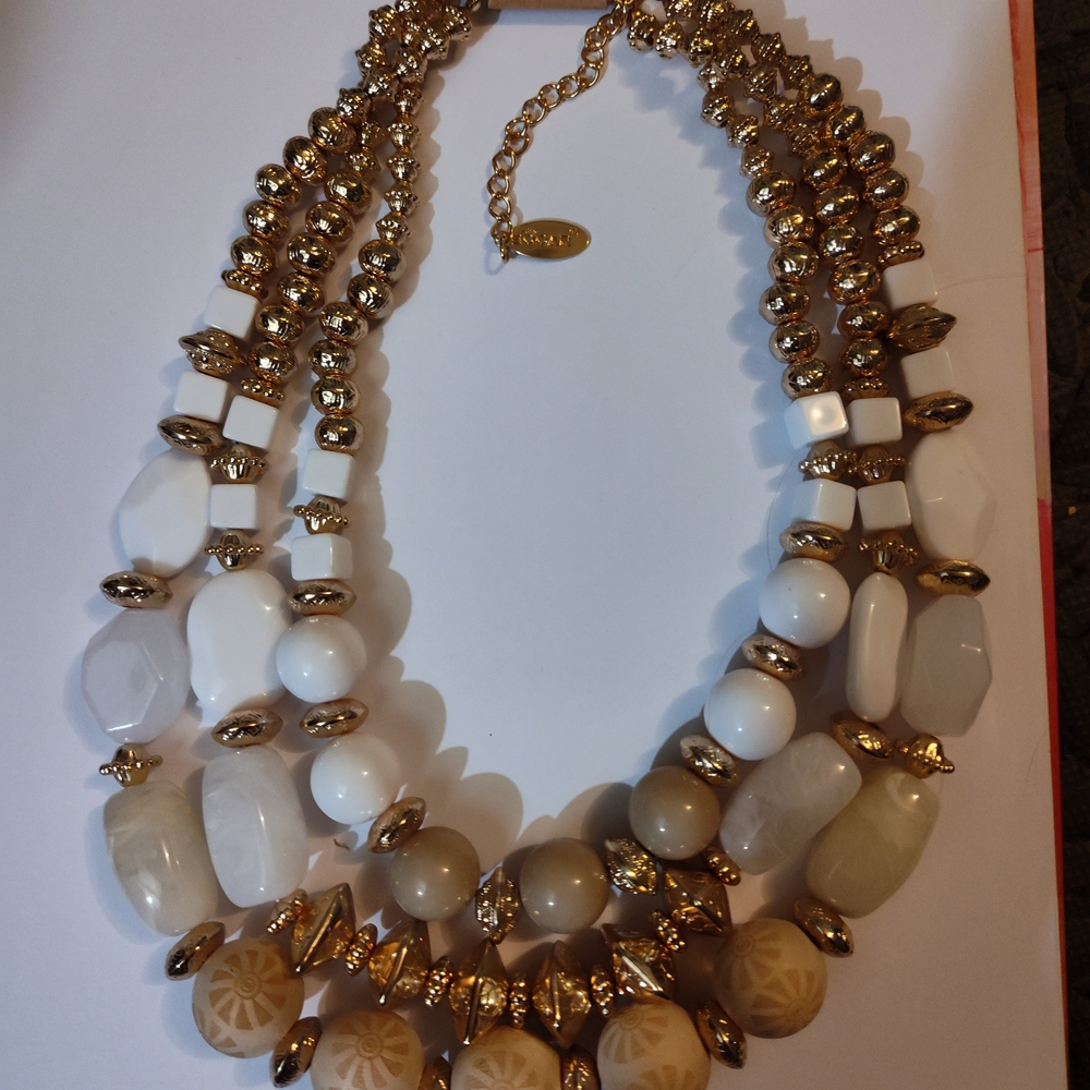 Chic Gold and White BOCAR Beaded Statement  Necklace